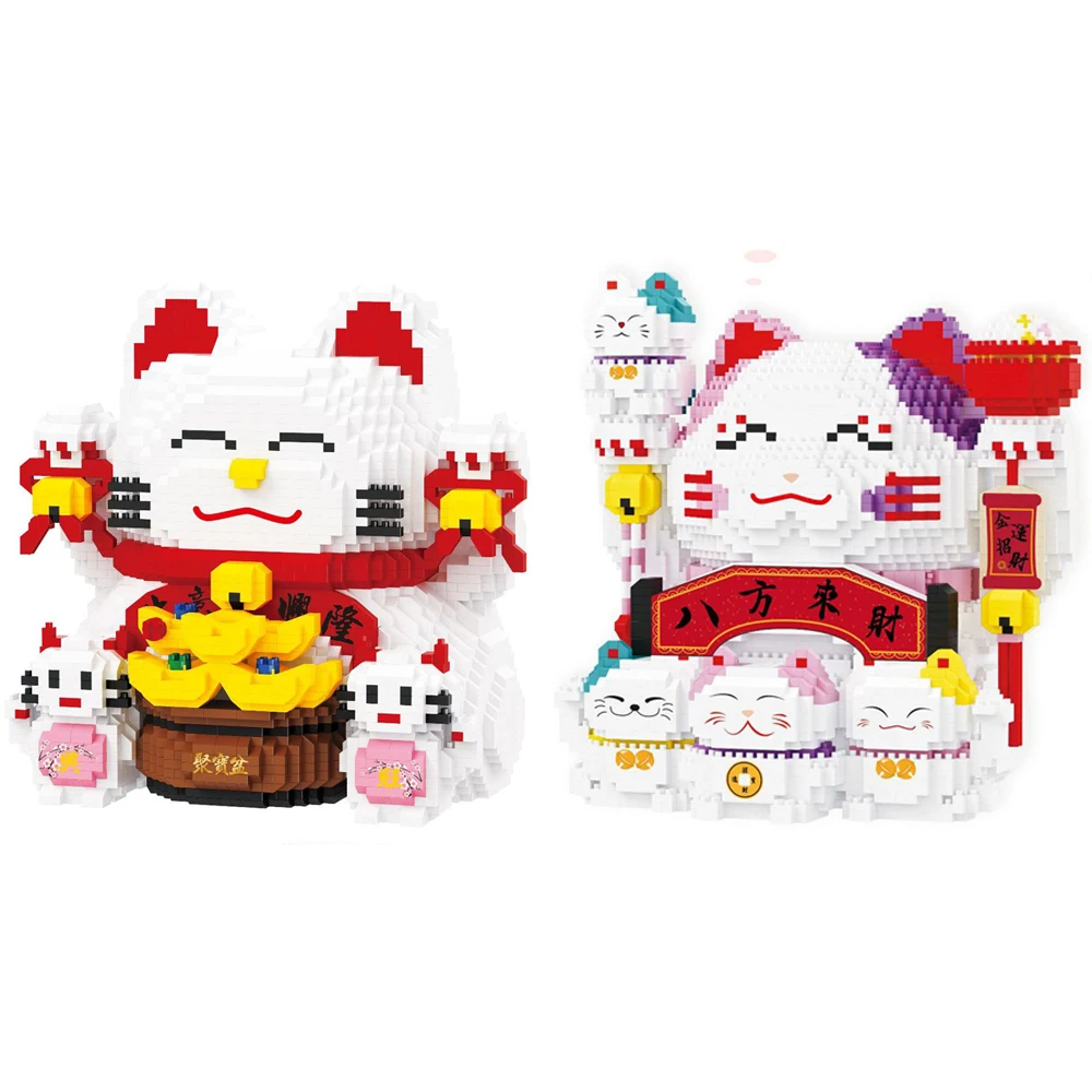 Lovely Cartoon Piggy Bank Micro Diamond Block Lucky Fortune Cat Nanobricks Assemblare Money Pot Maneki Neko Toys Building Brick
