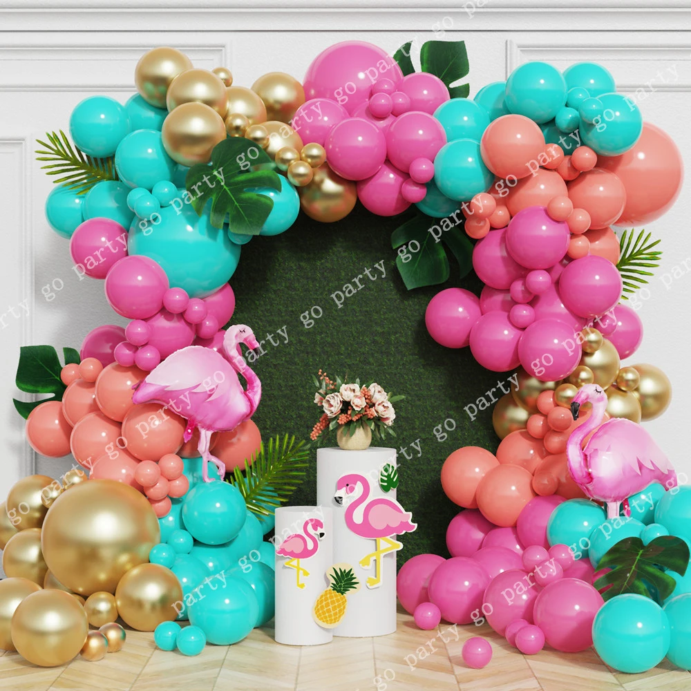 Tropical Flamingo Balloon Garland Arch Rose Red Pink Latex Globos Summer Hawaii Birthday Wedding Party Decoration Baby Shower
