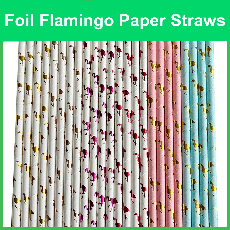 200 Pz Lamina Metallica Flamingo Cannucce Di Carta-Oro Rosa Rosso Rosa Caldo Blu Hawaii Luau Island Beach Pool Estate Bbq Party Bere