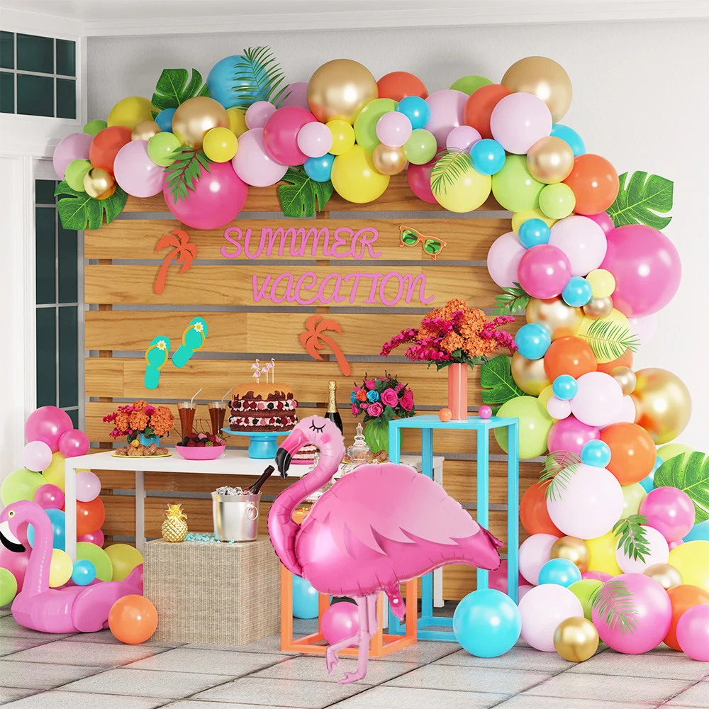 115Pcs Tropical Flamingo Balloon Arch Garland Rose Red Fruit Green Latex Balloon Hawaiian Birthday Wedding Decoration Baby Showe