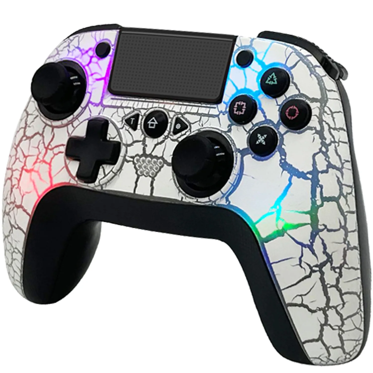 Controller Wireless Q600 Per Ps4, Gamepad Remoto Wireless Con Design Unico Incrinato/8 Colori Led Regolabili