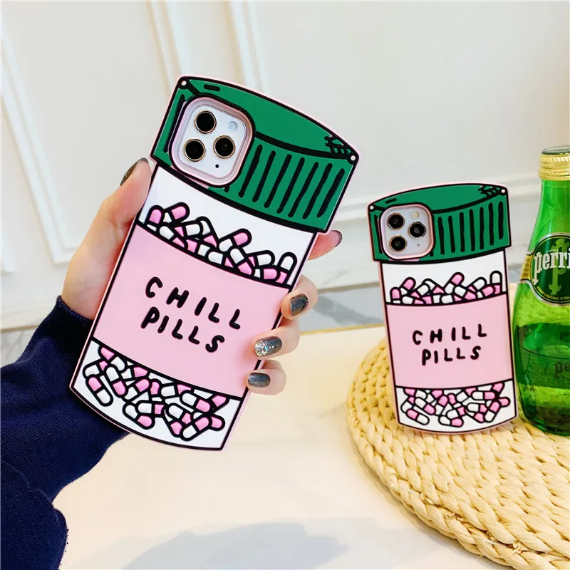 Custodia Per Telefono In Tpu 3D Full Silicone Pink Chill Pills Per Iphone 8 7 6 Plus Se2 X Xr Xs 11 12 13 Mini Pro Max Custodie Cover In Gomma Morbida