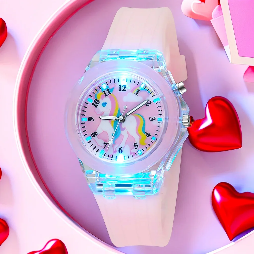 Cartoon Baby Unicorn Kids Watches Girls Toys Cinturino In Silicone Flash Light Orologio Per Bambini Orologio Orologi Da Polso Al Quarzo Reloj Infantil