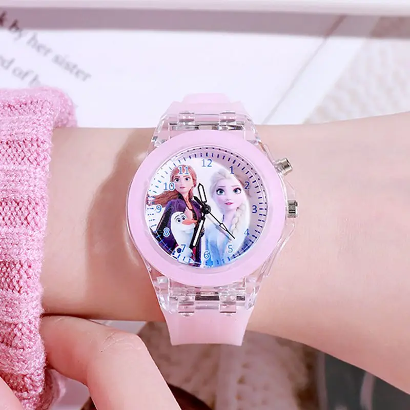 Disney Girls Kids Watches Orologio Per Bambini Frozen Princess Aisha Sophia Luminous Student Colorful Led Light Women Lady Clock