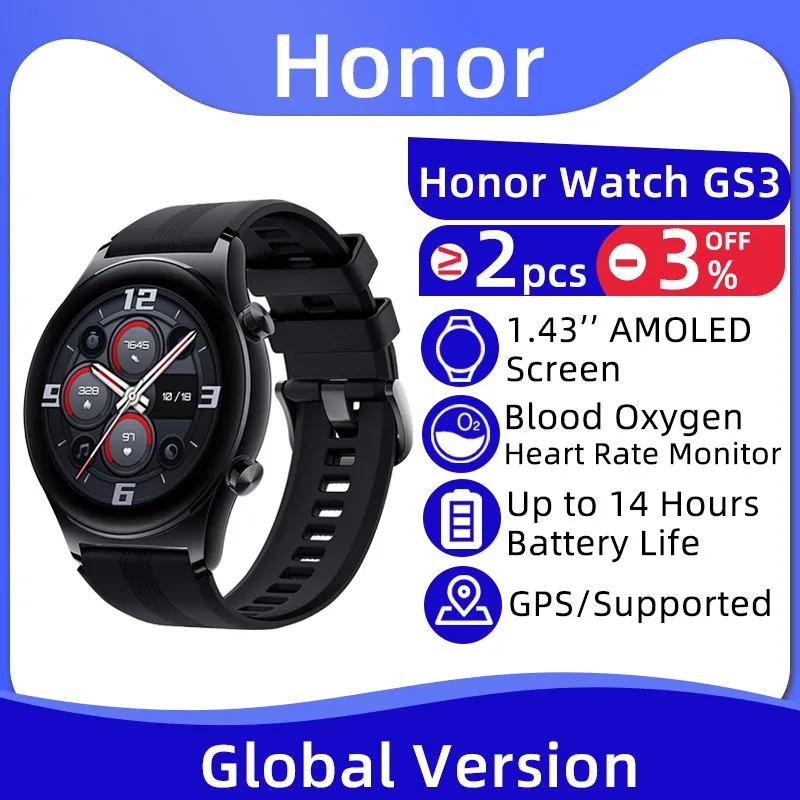 Honor Watch Gs 3 Gs3 Smart Watch Dual-Frequency Gps Blood Oxygen Monitor 1.43 ''Amoled Screen Smartwatch Gps Bluetooth Watch