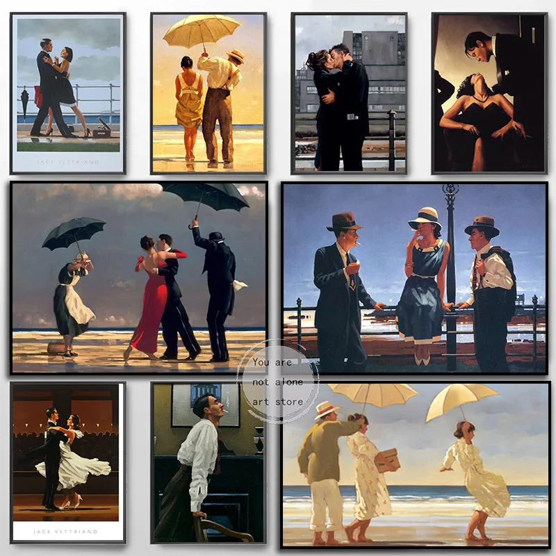 Artist Jack Vettriano Artwork Dancing Couple Man Woman Smoking Romantic Art Poster Canvas Painting Wall Print Picture Home Decor