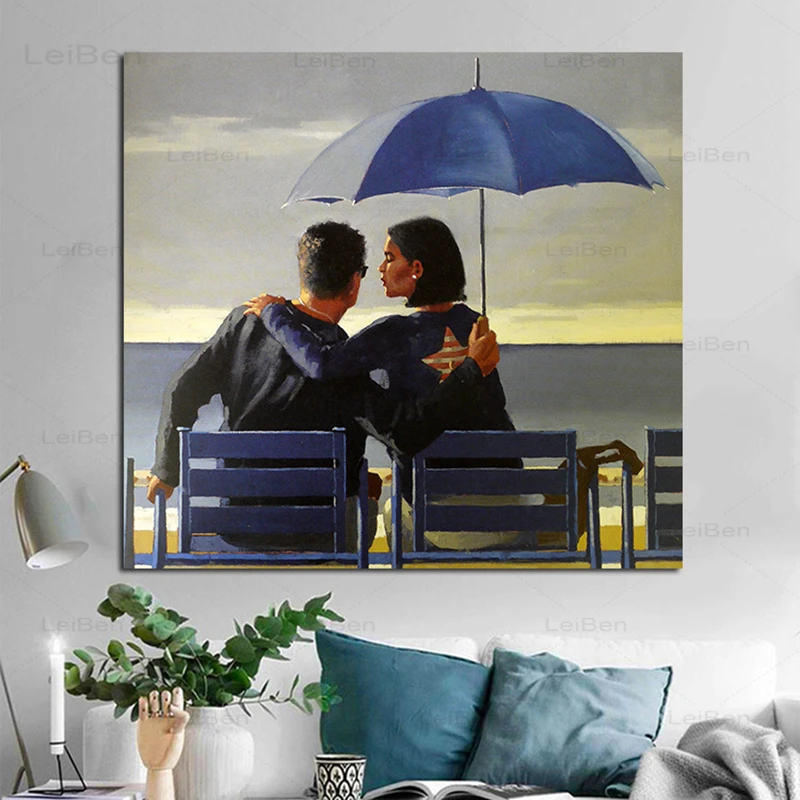 Coppia Che Tiene Ombrello Art Poster Jack Vettriano Astratto Blu Tela Pittura Decorazione Della Casa Soggiorno Immagine Sul Muro