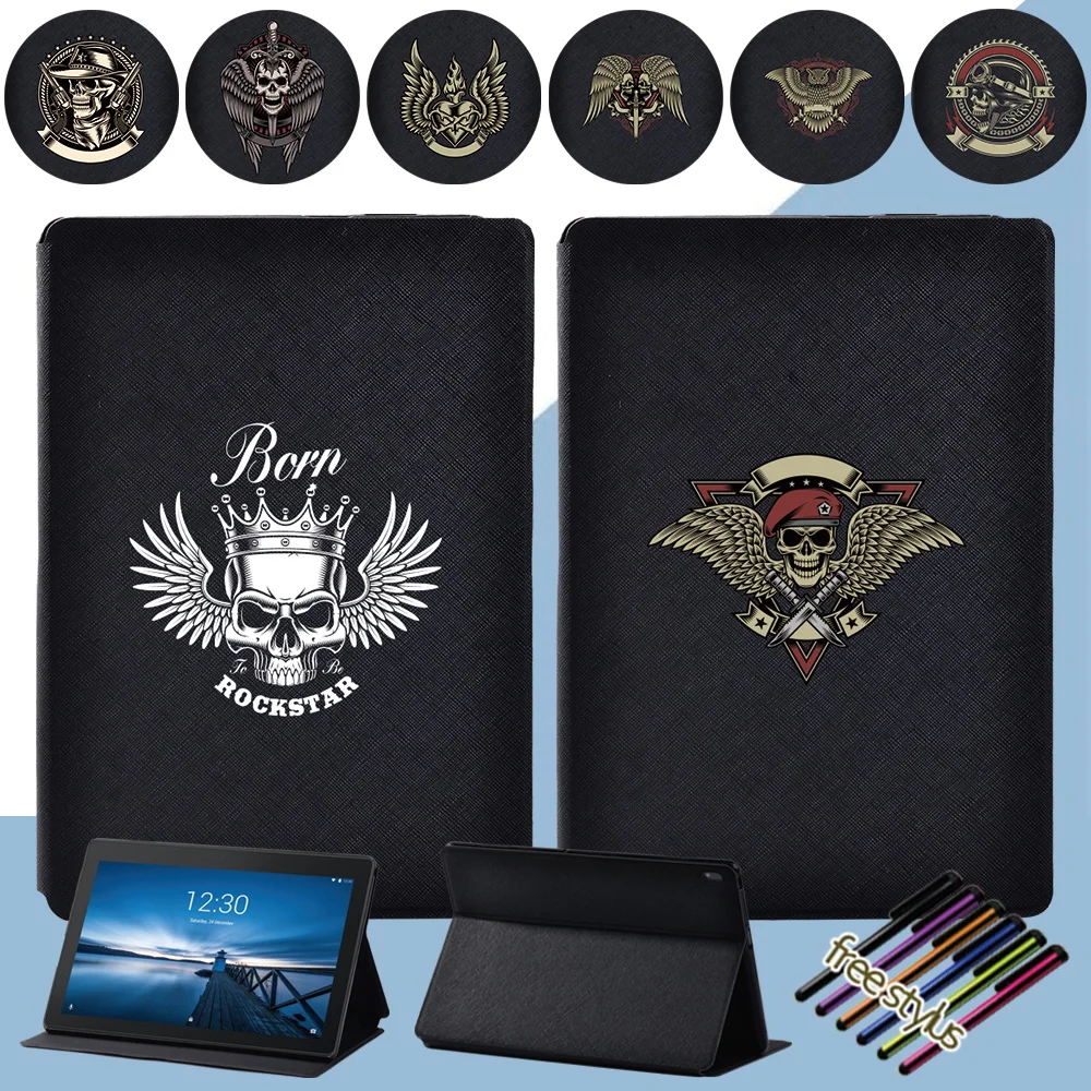 Custodia Per Tablet Folio Per Lenovo Tab E10 M10 Pu Pelle Lenovo Smart Tab M10 Fhd Plus Cover Skull Series Guscio Protettivo + Stilo