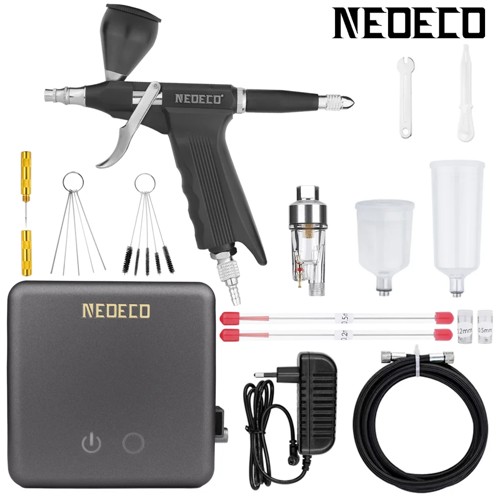 Trigger Air-Paint Control Gunside Feed Airbrush Con Mini Grey Auto Stop Compressor Kit 0.2 0.3 0.5Mm Per Auto/Body Painting Cake