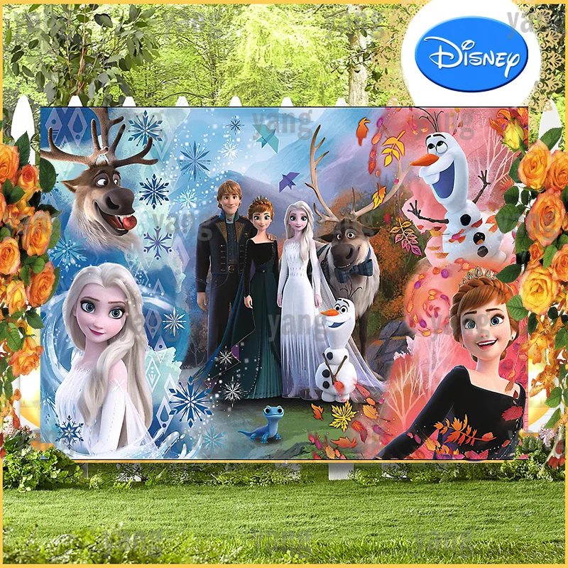 Disney Cartoon Frozen Princess Elsa Anna Cute Sven Olaf Birthday Party Decorazione Colorata Sfondo Fotografia Sfondo