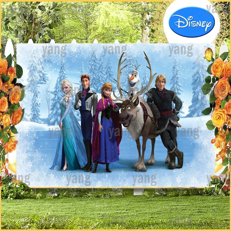 Custom Disney Sven Olaf Frozen Princess Hans Elsa Anna Ice Forest Birthday Partyblue Glitter Sfondo Fotografia Sfondo