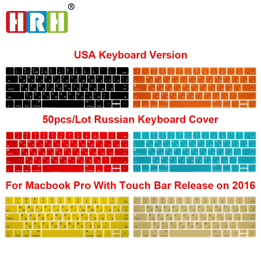 Hrh All'Ingrosso 50 Pezzi Usa Cover Per Tastiera In Silicone Russo Per Mac Pro 13 "A1706 Pro 15" A1707 Touch Bar Release2016/2017/2018/2019