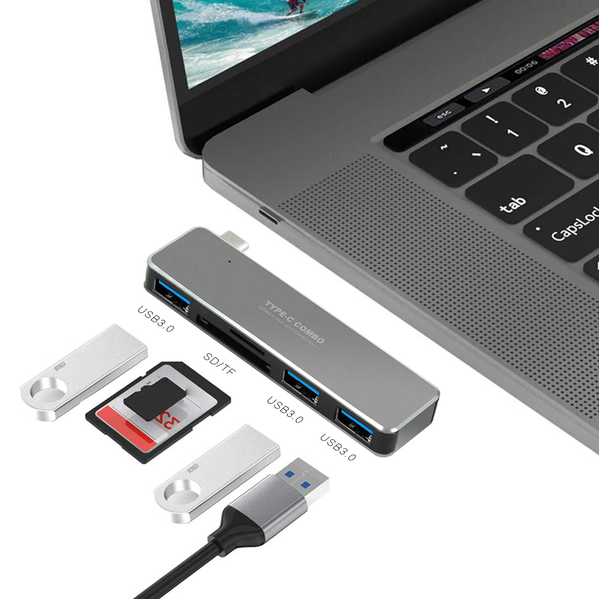 Hub Usb C Con 3 Lettori Di Schede Sd/Tf Usb 3.0 Adattatore Tipo C Per Macbook Pro 13/15, 2018 2019 Mac Air, Surface Book 2, Chromebook