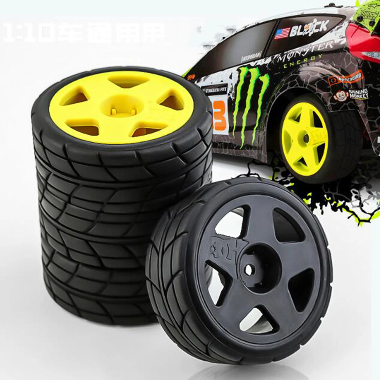 4 Pezzi Pneumatici In Gomma Cerchione Per 1/10 Rc Rally Car Hpi Tamiya Wrc Claw 43 Ken Block Fiesta Quindico52 Xv01 Tt02 Accessori Parti