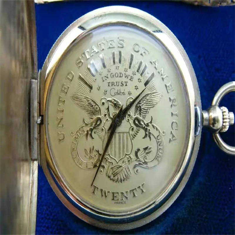 Double Eagle 20 Cent Gold Coin Pattern In Rilievo French Colibi "Orologio Da Tasca Con Coperchio Chiuso"