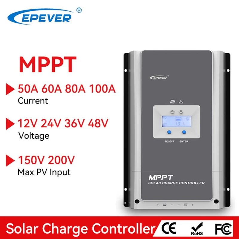 Regolatore Di Carica Mppt Epever Mppt 50A 60A 80A 100A Regolatore Di Carica Solare 12V 24V 36V 48V Regolatore Batteria Automatico Max Pv 150V 200V Reg