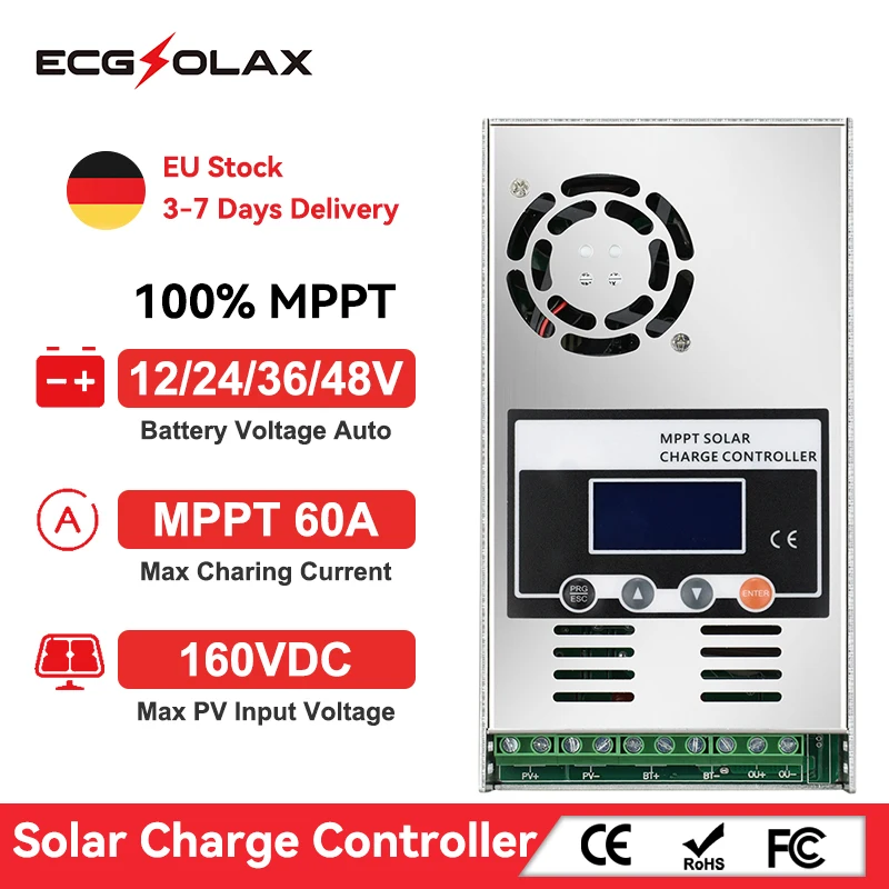 Regolatore Di Carica Mppt Ecgsolax Mppt Regolatore Di Carica Solare 60A 12V 24V 36V 48V Regolatore Di Carica Del Pannello Solare Automatico 60A Regola