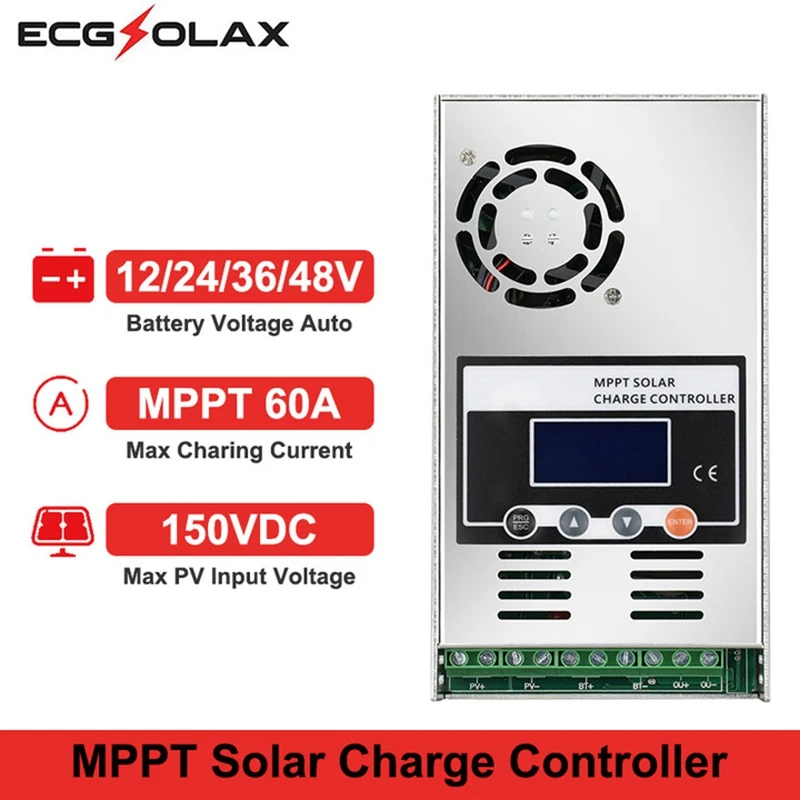Regolatore Di Carica Mppt Ecgsolax 60A Mppt Regolatore Di Carica Solare 12V 24V 36V 48V Regolatore Di Carica Della Batteria 60A Controller Solare Lcd 
