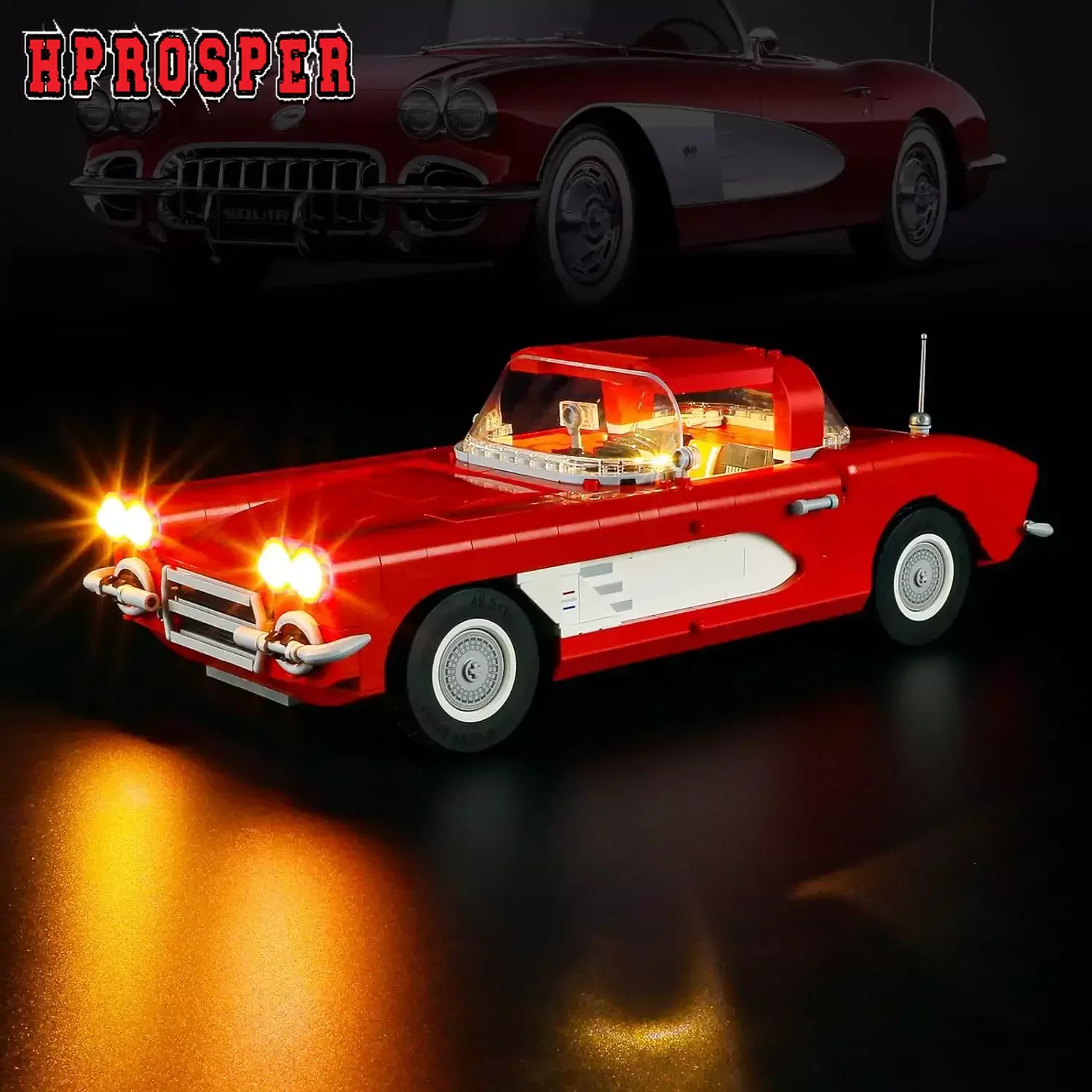 Hprosper 5V Led Light Per Icone 10321 Chevrolet Corvette 1961 Lampada Decorativa Con Scatola Batteria (Non Includere Blocchi Lego)