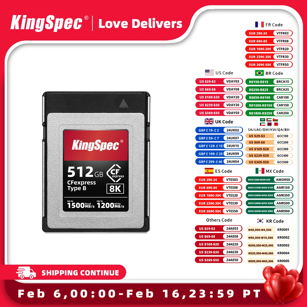 Kingspec 512Gb Cfexpress Tipo B Card 256Gb 1Tb Cf Express Memory Card Per Canon R5 Dx3 Nikon D6 Z6 Z7 Panasonic S1 S1R