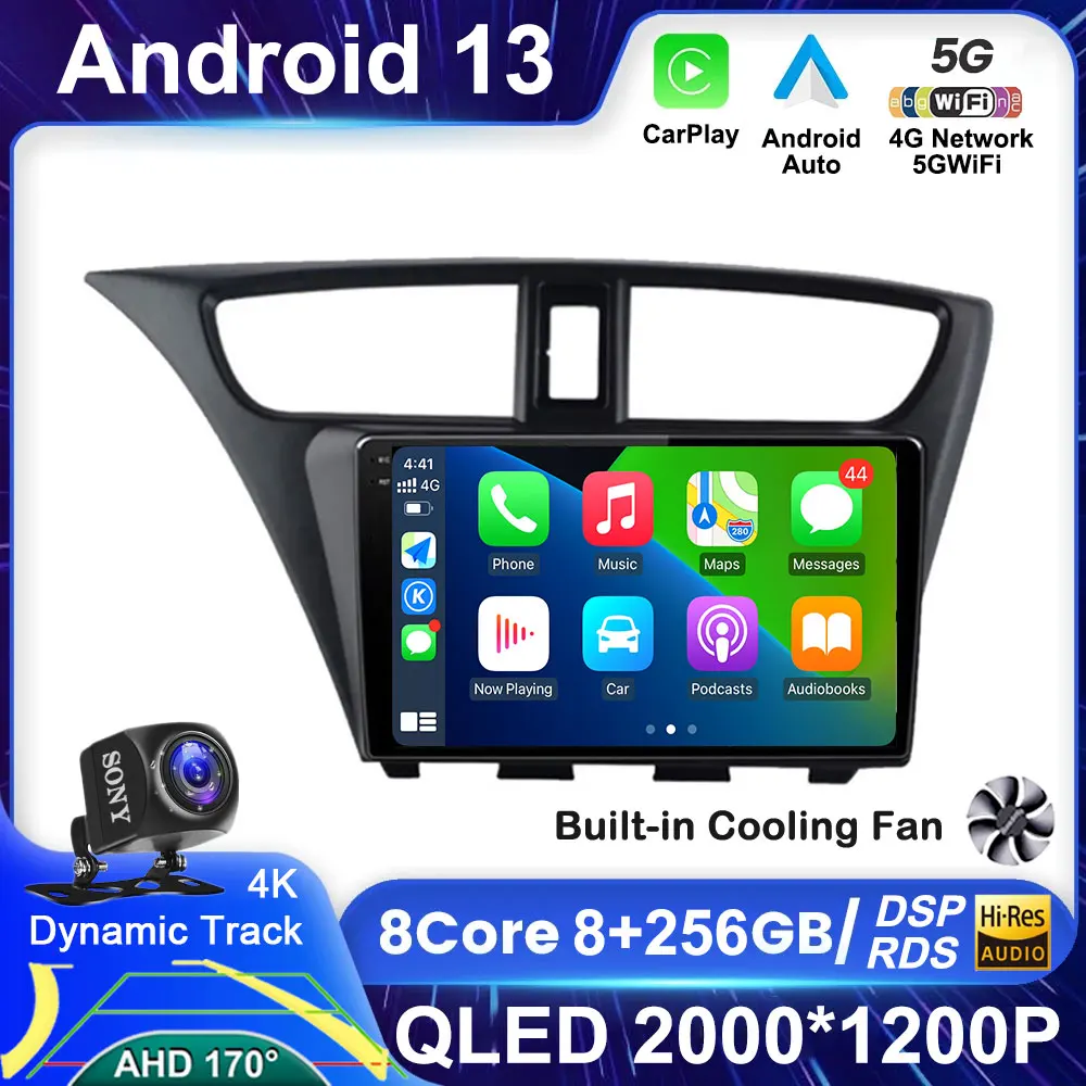 Android 13 Carplay Per Honda Civic Hatchback 2012 - 2017 Autoradio Lettore Video Multimediale Navigazione Gps Stereo No 2 Din 2Din