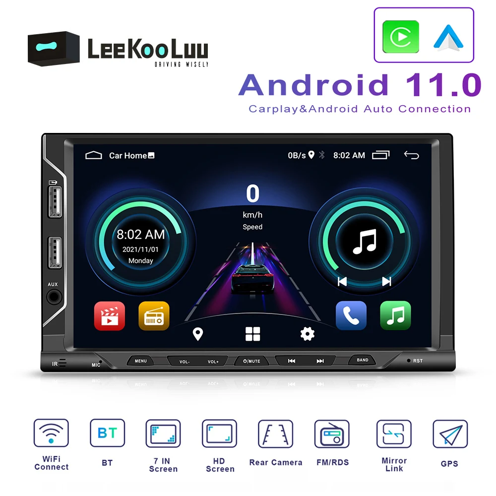 Leekooluu 2 Din Autoradio Radio 7 ''Android Mp5 Lettore Multimediale Carplay Dab Bluetooth Wifi Navigazione Gps Ricevitore Radio Fm