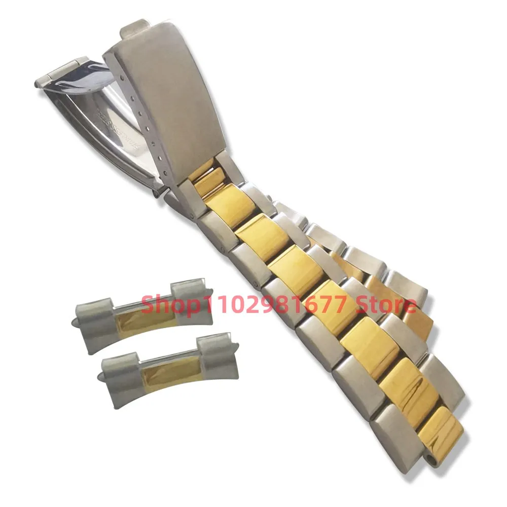 17Mm 19Mm 20Mm Vintage Medio Oro Acciaio Inossidabile Estremità Curva Cinturino Per Orologio Oyster Adatto Per Rolex 16033 1501 5500 78350 7835