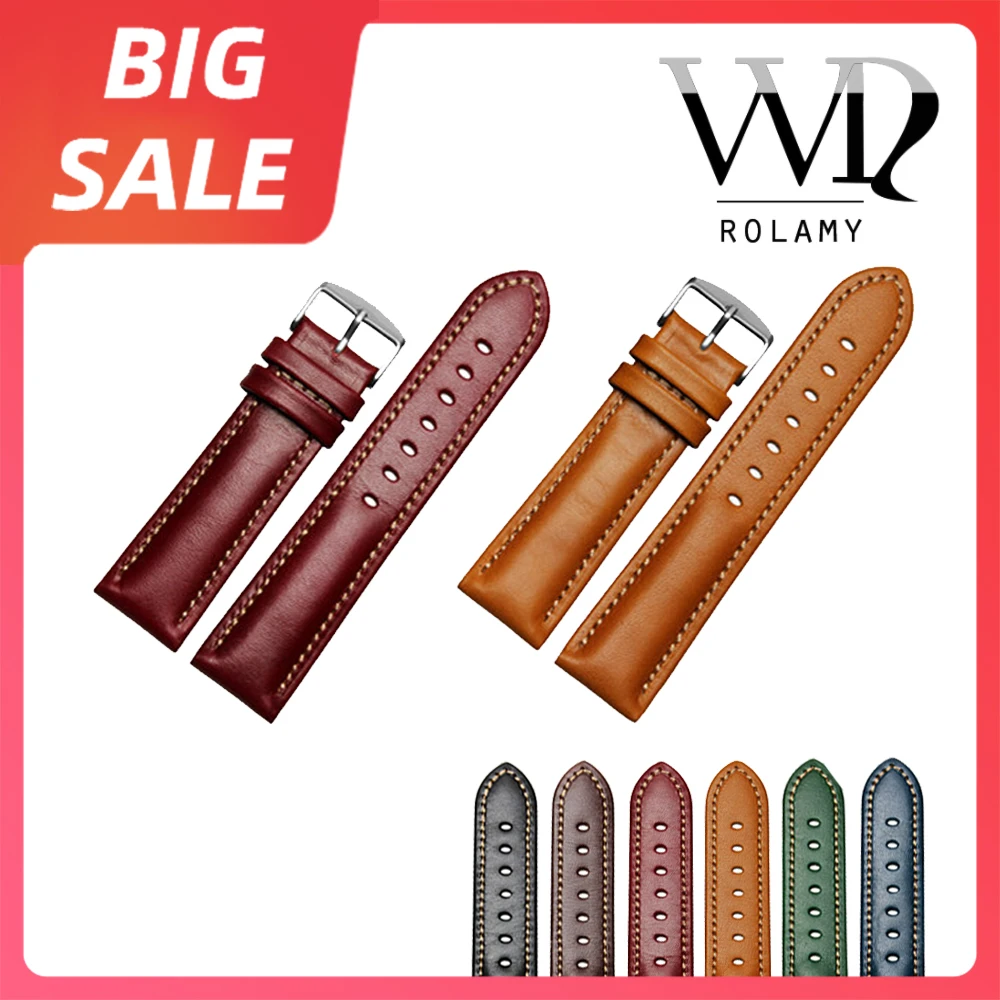 Rolmy 18 20 22 Millimetri Di Alta Qualità Di Lusso In Pelle Fatti A Mano Vintage Nero Da Polso Watch Band Strap Cintura Per Citizen Omega Rolex Tag He