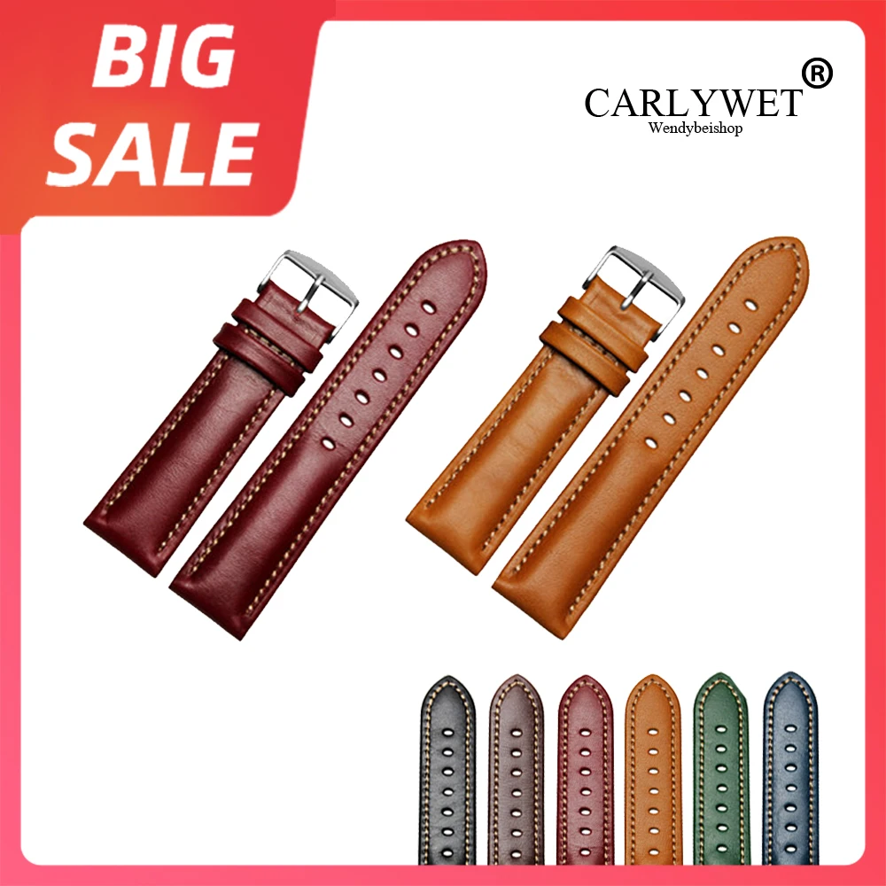 Carlywet 18 20 22 Millimetri Top Di Lusso In Pelle Fatti A Mano Vintage Nero Blu Da Polso Watch Band Strap Cintura Per Citizen Omega Rolex Tag Heuer