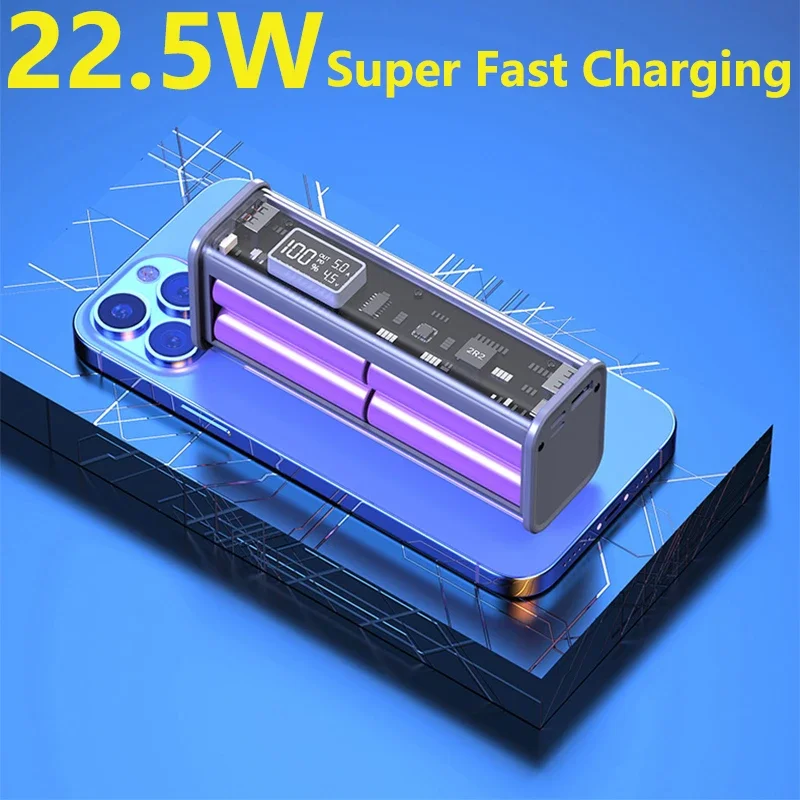 Batteria Esterna Portatile Trasparente 20000Mah, 22.5W, Ricarica Rapida, Ricarica Rapida Pd, Alimentatore Mobile Trasparente
