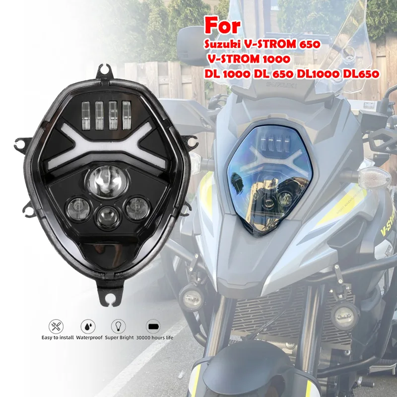 Faro Anteriore A Led Nero Approvato Ce/Emark Con Alone Per Suzuki V-Strom 650 V-Strom 1000 Dl 1000 Dl 650 Dl1000 Dl650