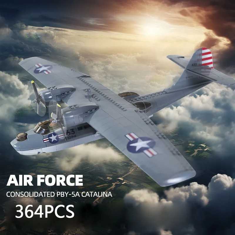 America Military Consolidated Pby-5A Santa Idrovolante Bastisbricks Building Block Modello Air Forces Figure Aereo Mattoni Giocattoli