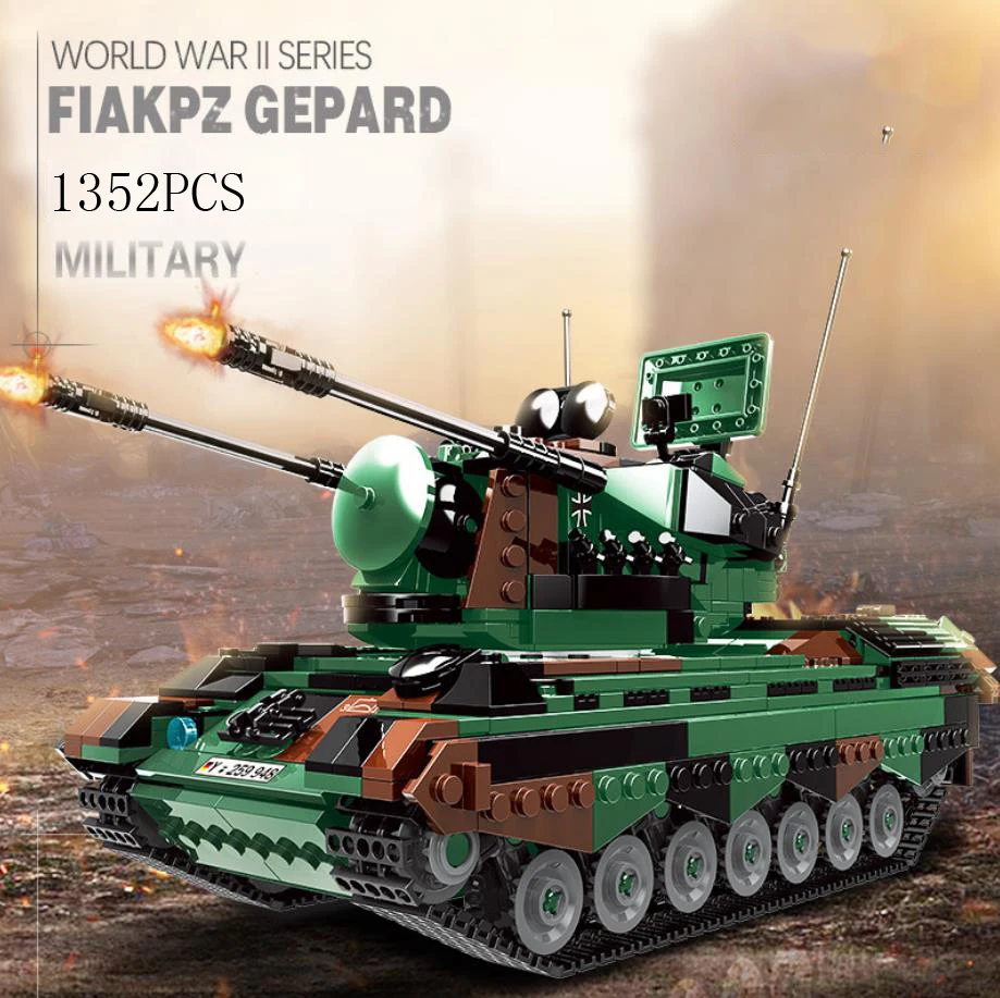 Modern Military Germany Flakpz Gepard Bastisbricks Building Block Ww2 Cheetah Semovente Antiaereo Gun Vehicle Brick Toy