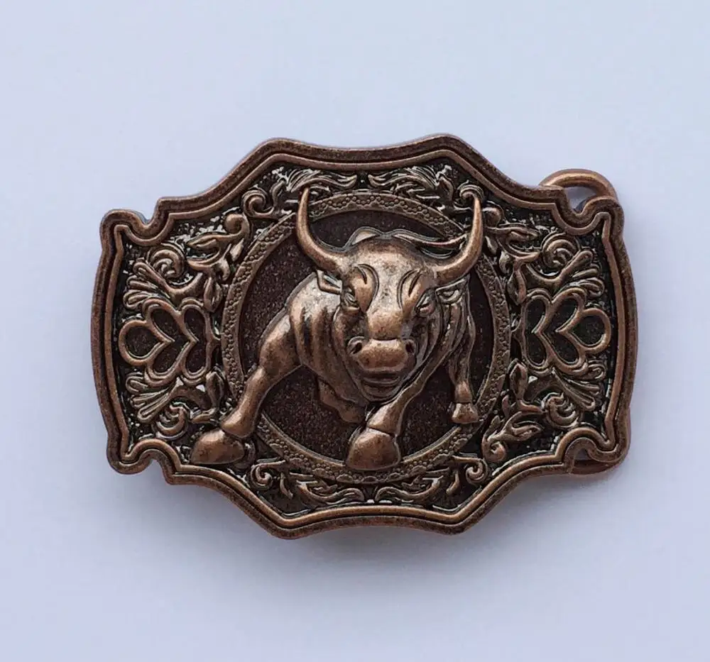 Fibbia Per Cintura In Ottone Rosso Toro 3D Cowboy Occidentale In Metallo