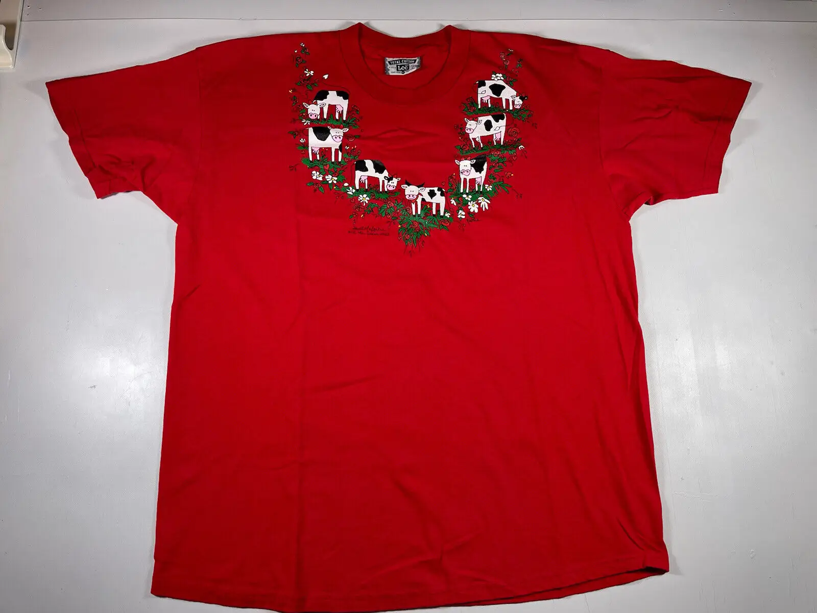 Camicia Vintage Rossa Mucche Bull Malarkie E Le Mammelle Lee Xl Grass Roses Milk