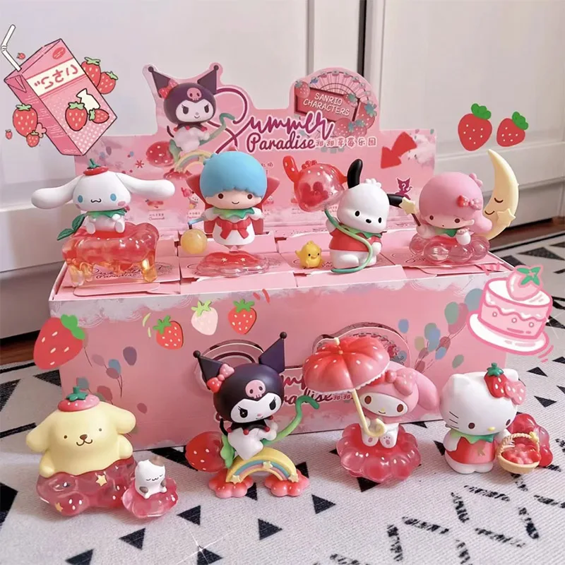 Sanrio Sweet Strawberry Paradise Cartoon Blind Box Toy Mystery Box Series Hello Kitty Kuromi Model Doll Toys Girl Surprise Gift