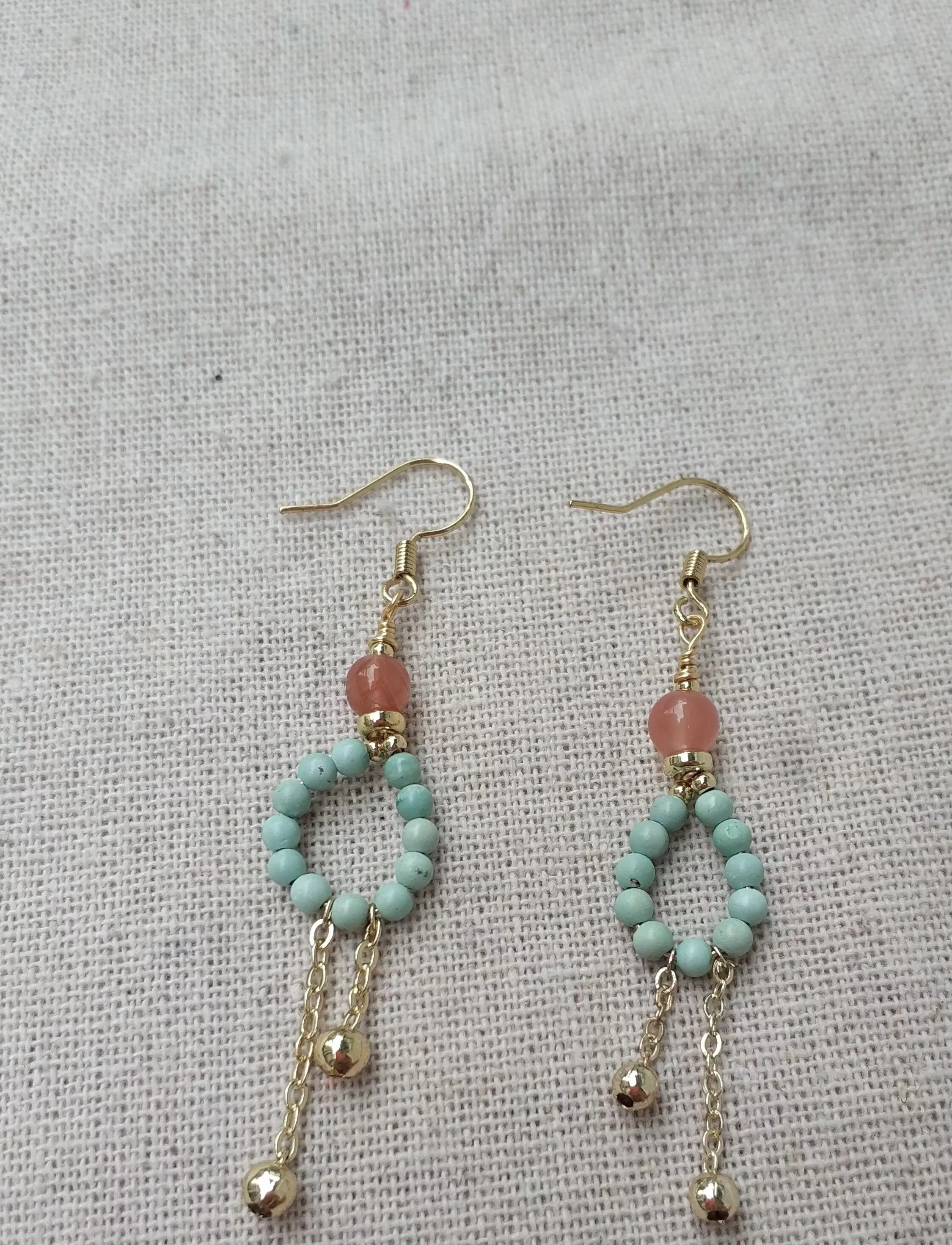 1Pcs/Lot Natural Blue Red Agate Blue Turquoise 14K Gold Packaged Earrings Fashion Ethnic Original Design Light Blue Concise Taki