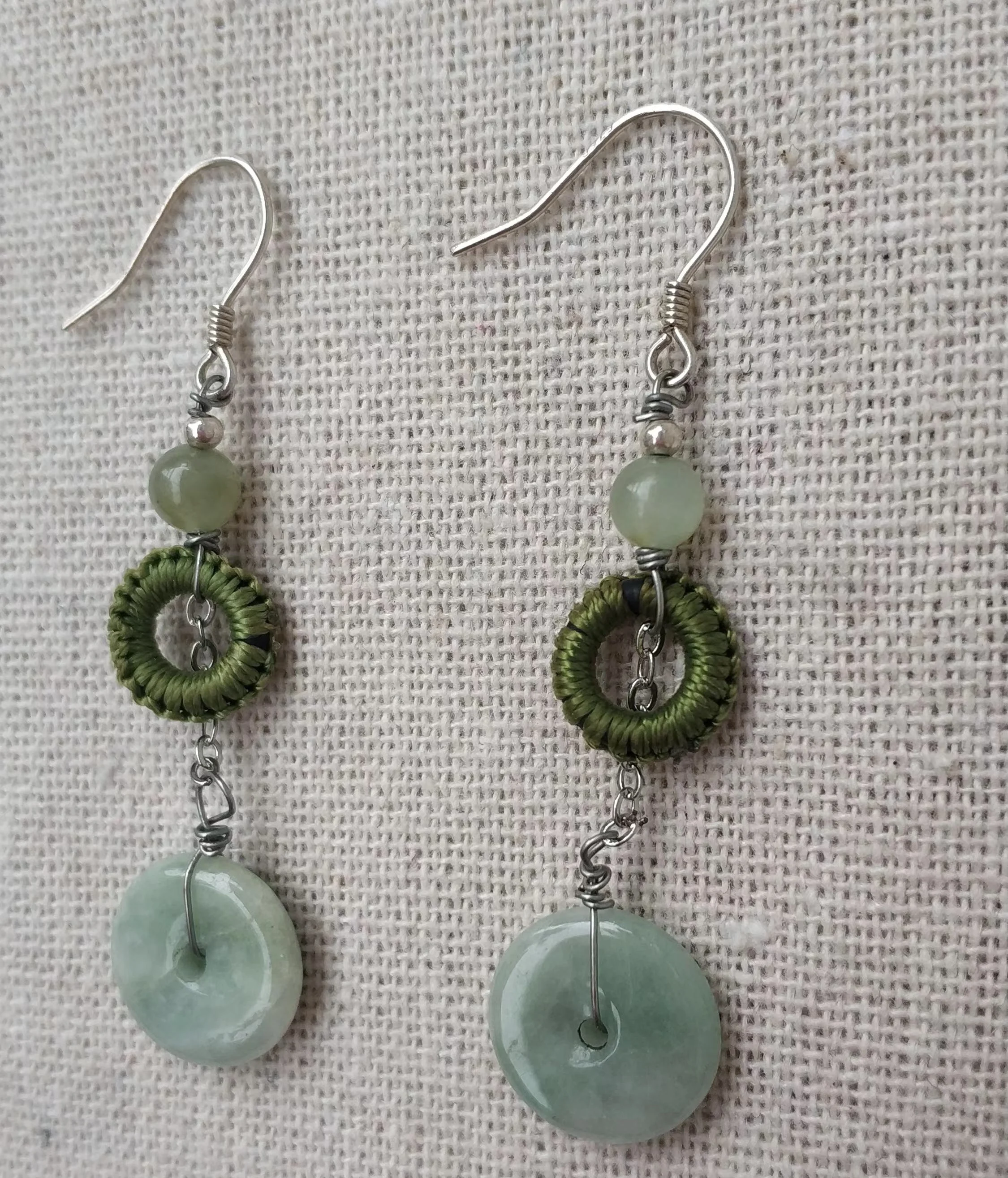 1Pcs/Lot Natural Jade Jade Braided Earrings S925 Silver Designer Retro Simple Fashion Ethnic Style Handmade Prevent Allergy Taki