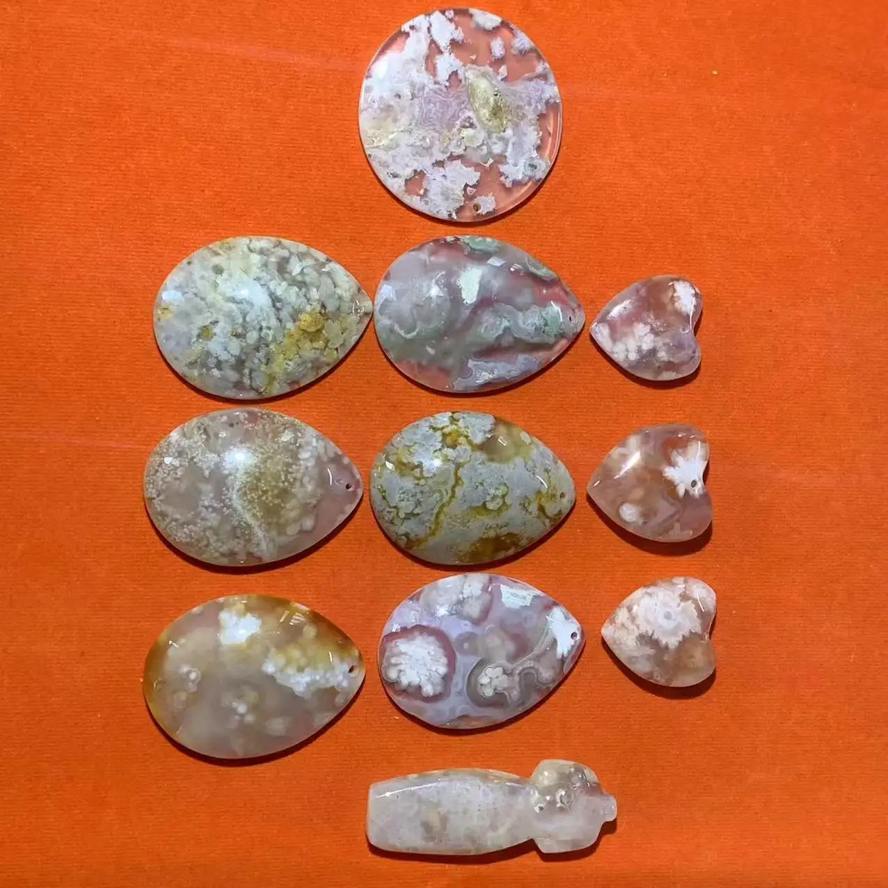 1Pcs/Lot Natural Various Shape Cherry Blossom Pattern Agate Pendant Necklace Water Droplets Round Heart-Shaped Wonderful Taki