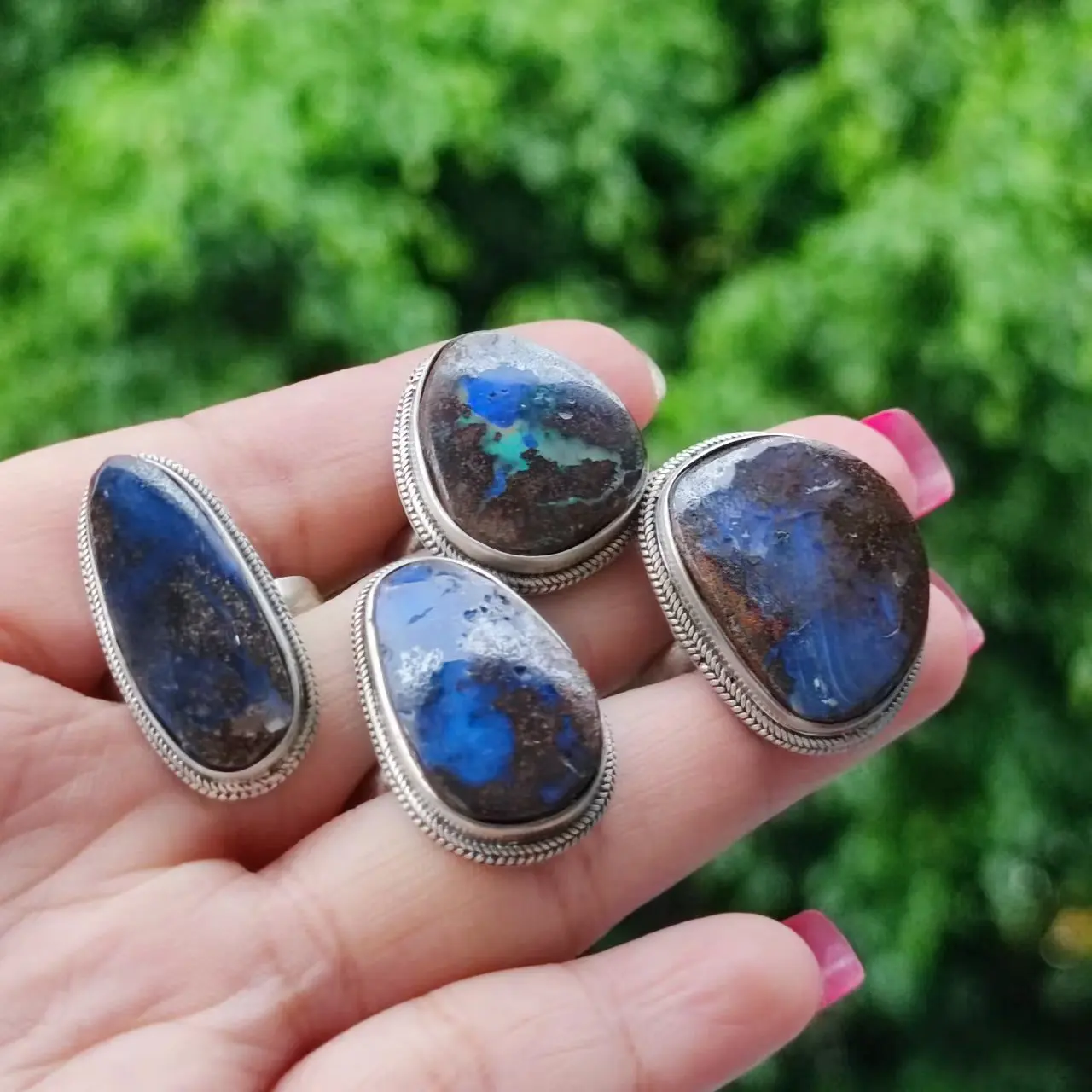 1Pcs/Lot S925 Sterling Silver Australian Iron Opal Vintage Ring Rough Irregular Adjustable Gem Jewelry Folk-Custom Precious Taki