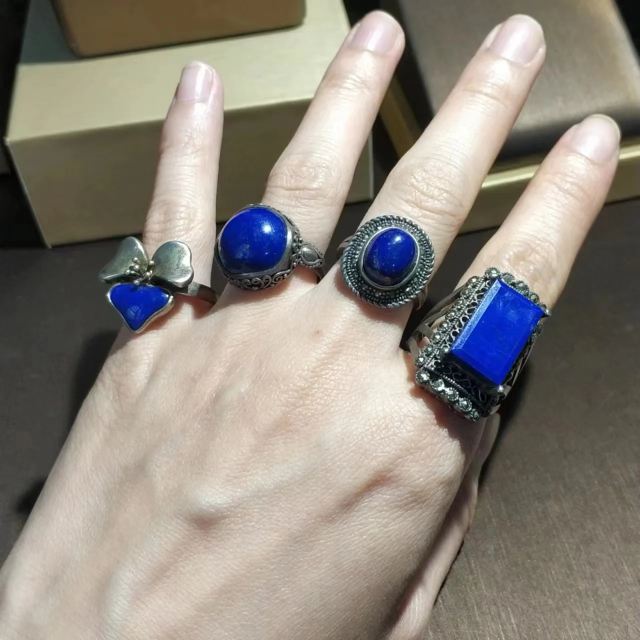 1Pcs/Lot Natural Gemstone Lapis Lazuli Ring Vintage Designer Personality Ladies Accessories Vintage Chic Design S925 Silver Taki
