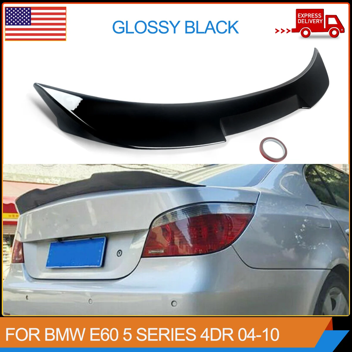 Per 04-10 Bmw Serie 5 E60 Berlina M4 Style Nero Lucido Spoiler Posteriore Del Bagagliaio Ala
