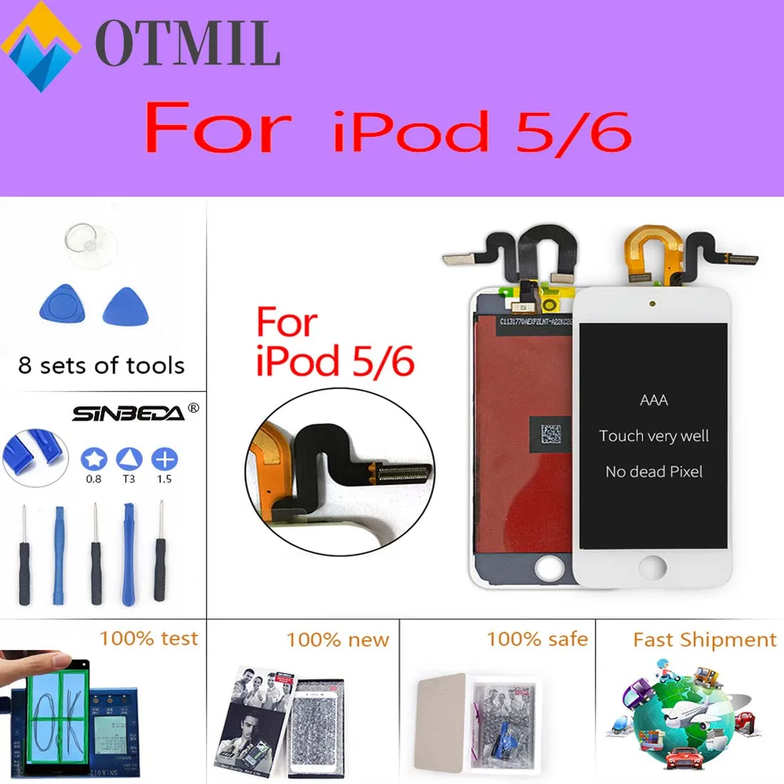 Sinbetta Aaa + Lcd Per Ipod Touch 4 5 6 Lcd Touch Screen Digitizer Assembly Per Ipod Touch 5 6 Schermo Senza Pixel Morti