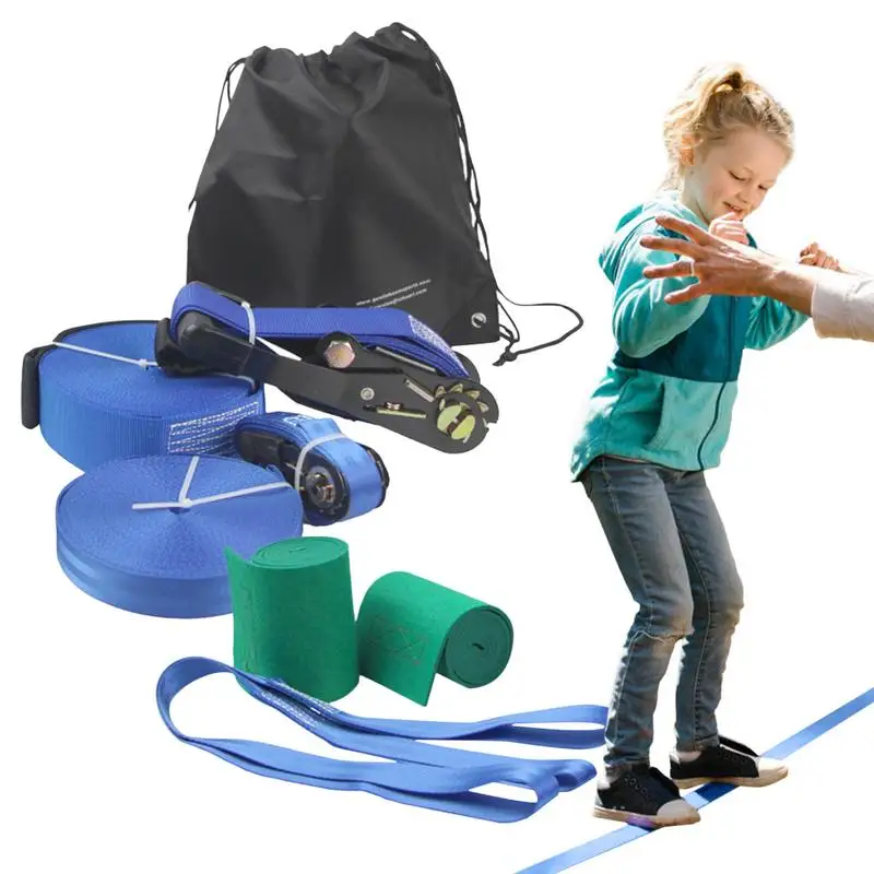 Set Kids Backyard Slack Line Equipment Outdoor Backyard Fun 56Ft Training Line Con Protezioni Per Alberi E Allenatore Per Braccia