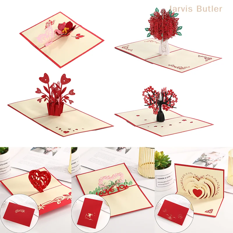 Rose Stereoscopiche 3D Pop Up Love Biglietto Di Auguri Busta San Valentino Compleanno Anniversario Biglietto Di Auguri Coppie Cartolina