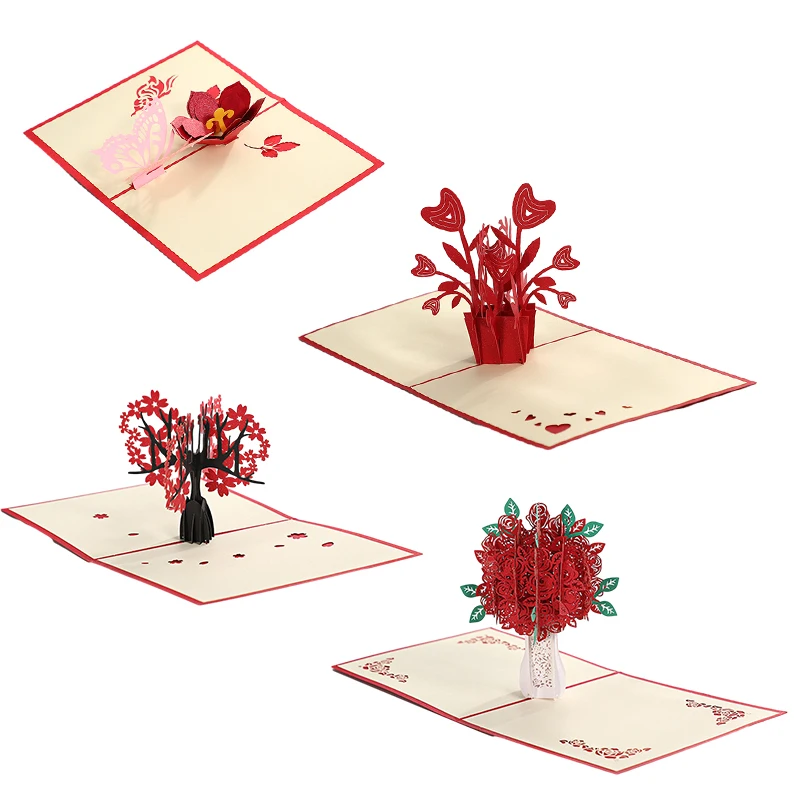 Rose Stereoscopiche 3D Pop Up Love Biglietto Di Auguri Busta San Valentino Compleanno Anniversario Biglietto Di Auguri Coppie Cartolina