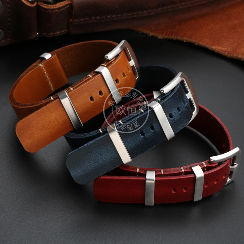 Cinturino In Pelle Di Vacchetta Da 20Mm 22Mm Per Omega Seamaster 300 Seiko Hamilton Tudor Strap Retro One Piece Pass Belt Watch Band