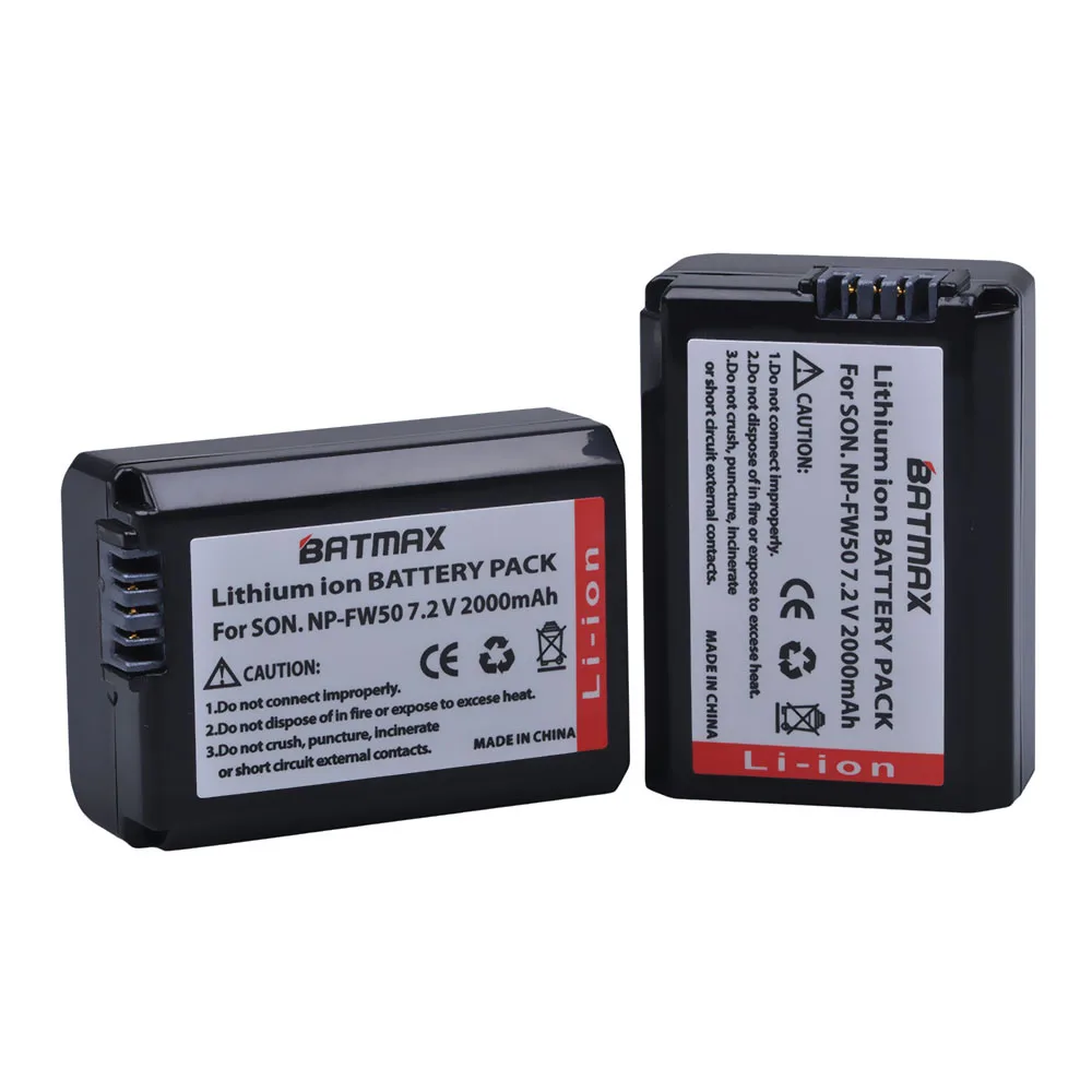 Batteria Batmax 2Pc Np-Fw50 Npfw50 Per Sony Zv-E10 A37 Alpha A7 Ii Alpha 7 7R Ii 7 S A7S A7R Ii A5100 Nex-7 Slt-A37 Rx10 Ii
