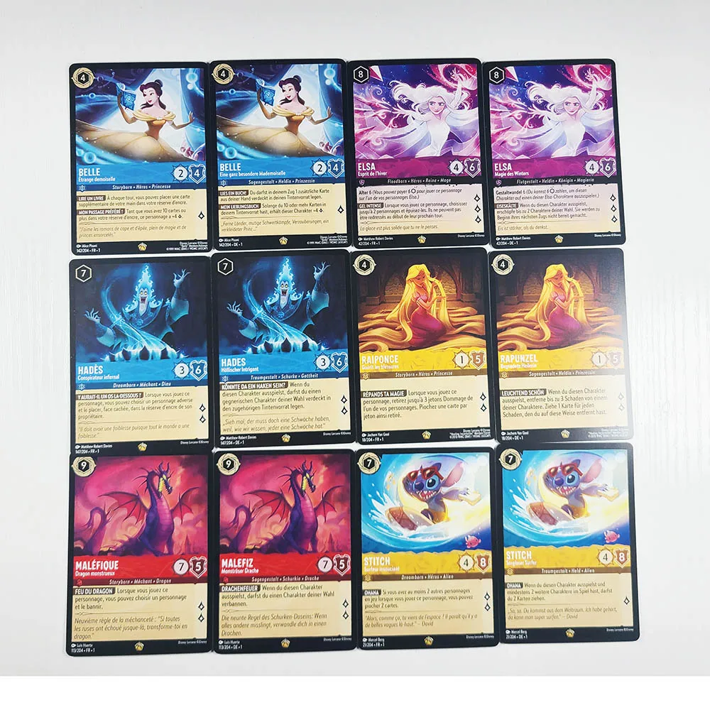 Disney Lorcana Proxy Capitolo 1 Nonefoil Francese/Tedesco-Belle Elsa Hades Malefiz Rapinzel Stich Tcg Carte Da Gioco