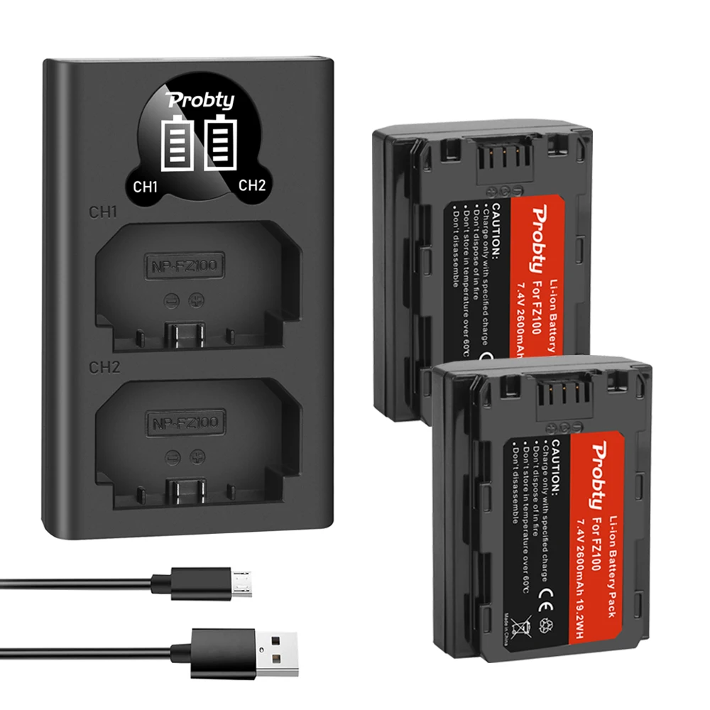 2600Mah Fz100 Npfz100 Np Fz100 Batteria + Led Doppio Caricatore Per Sony Npfz100 Z-Series, Alpha A7 Iii, A7R Iii, A9, A9R, A9S, A6600
